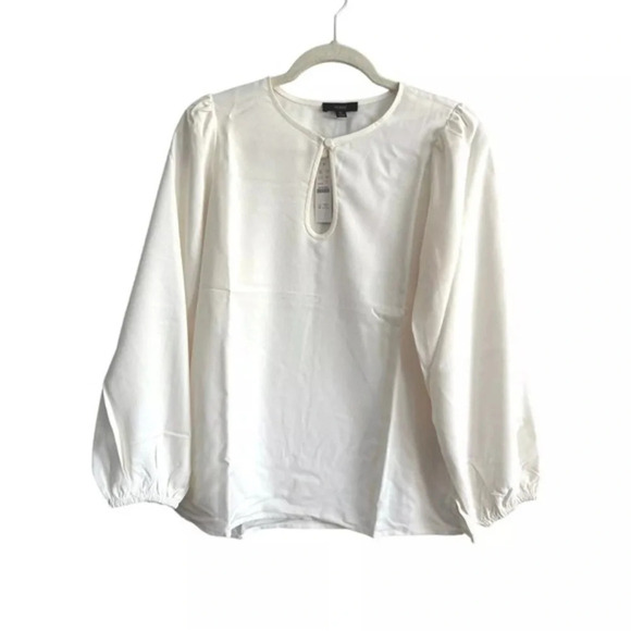 J.Crew Women’s Puff Sleeve Ivory Satin Crepe Blouse Small Petite Office Workwear - Picture 3 of 10
